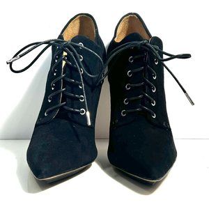 NIB LAMB Isabella Black Suede Lace Up High Heel bootie US 9 EU 39